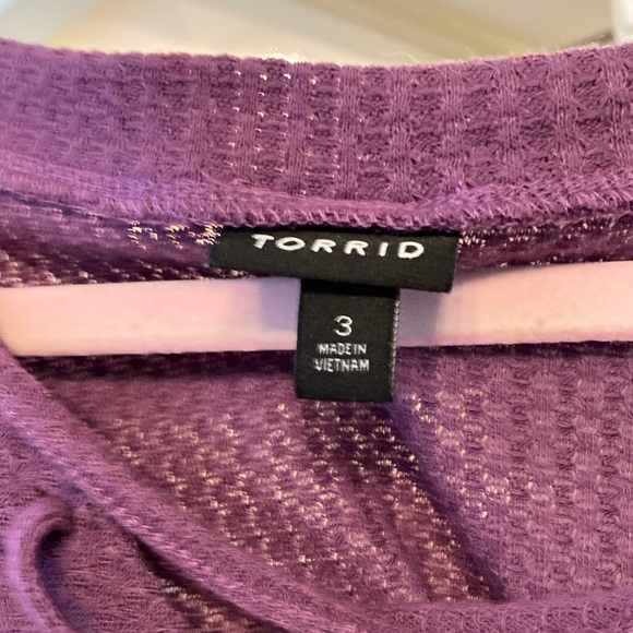 Torrid Purple Ribbed Tie Front Sweatshirt - Picture 2 of 4